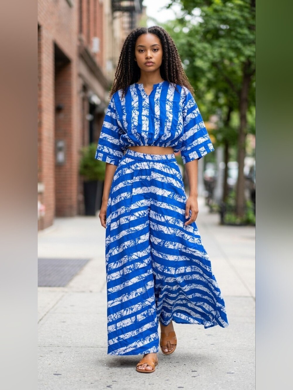 Blue & White Striped Two-Piece Set
